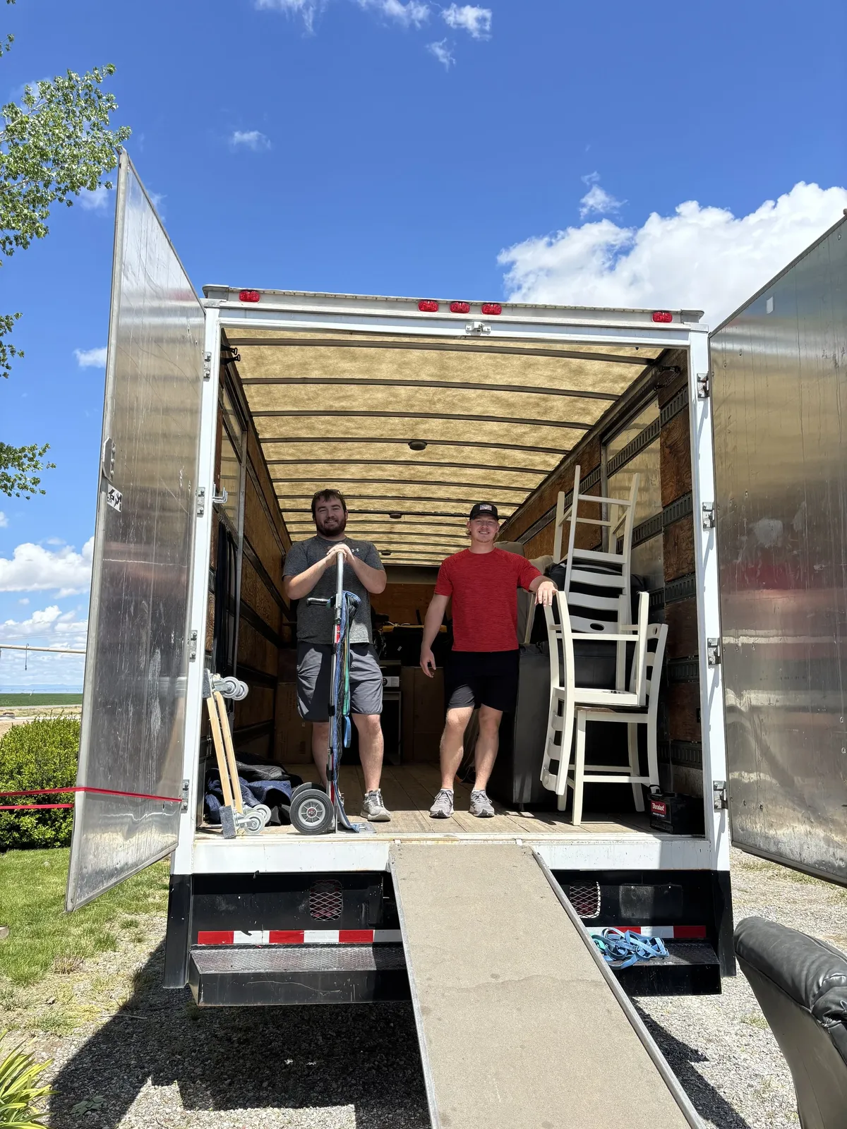 Prepared household items in a loaded moving truck